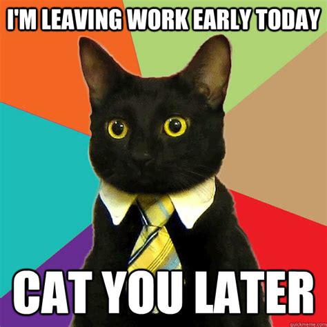 cat leaving work meme|funny work cat.